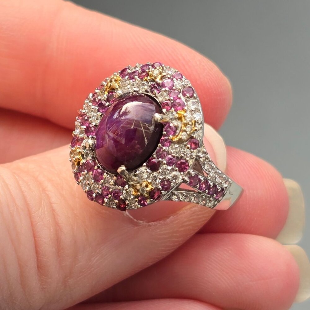 Star Ruby ✦ Multi Gemstone Celestial Ring ✦ 18K Vermeil Rhodium Sterling Silver
